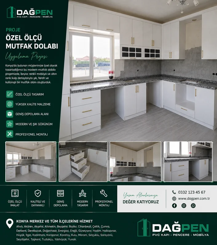 Konya Özel Ölçü Mutfak Dolabı Projesi | Dağpen Mobilya