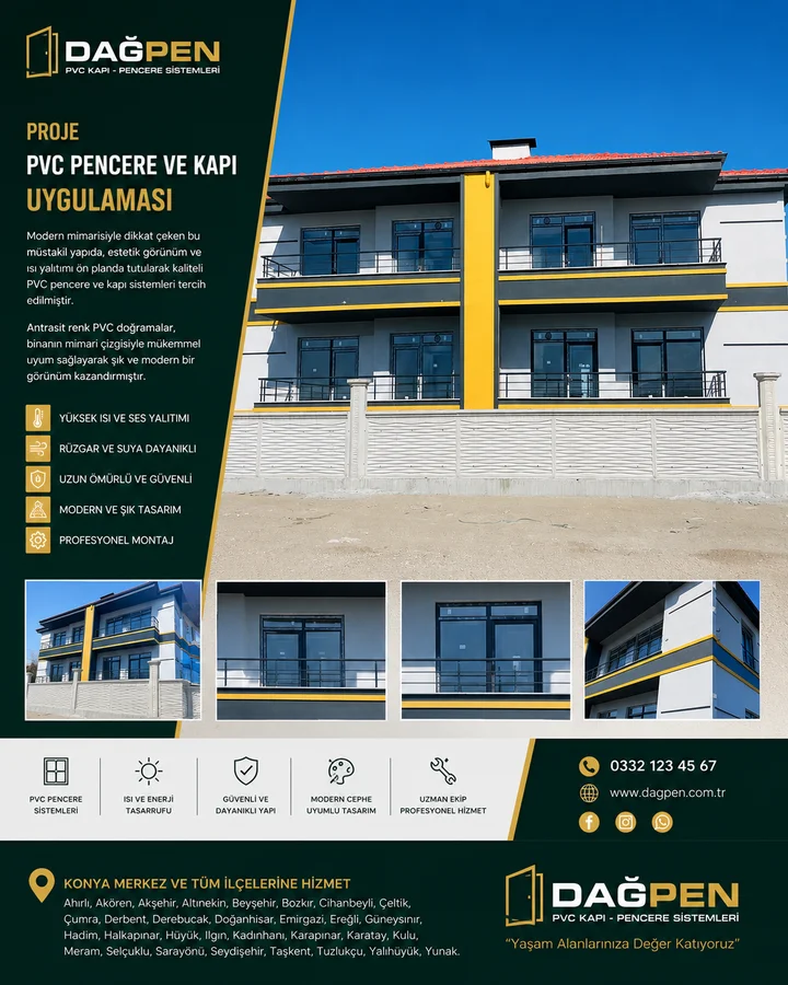 Konya PVC Pencere ve Kapı Uygulaması | Dağpen Konut Projesi galeri görseli